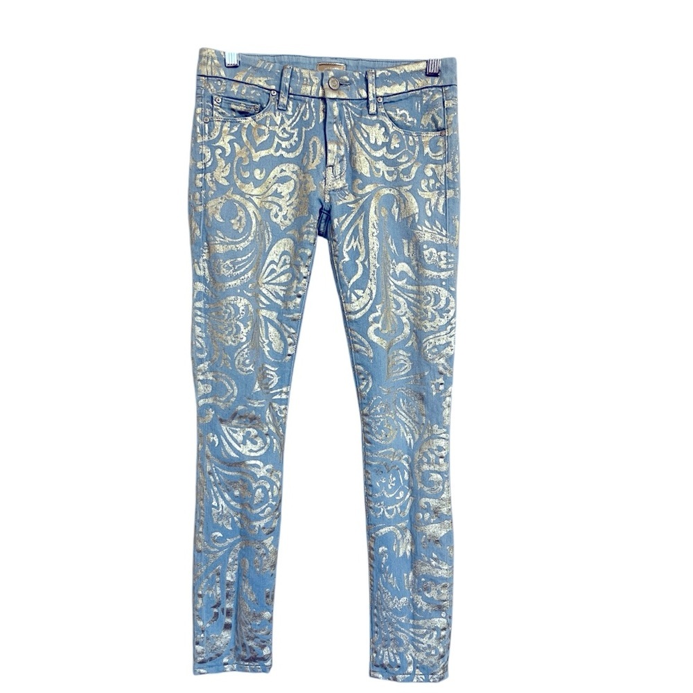 Mother The Looker Gold Rush Baby Gold Stencil  Light Blue Jean Women’s size 26 - Picture 2 of 15